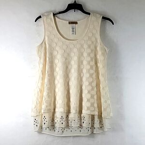 Valerie Stevens Sleeveless Polka-dot Layered Blouse w Embellished Hemline Size M